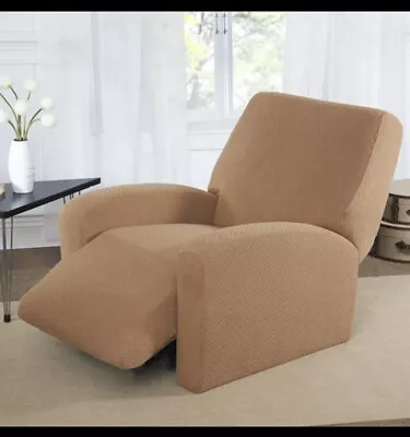 Mason Stretch Basketweave Recliner Slipcover Sand Polyester Fits Up To 82 Inches • $19.99