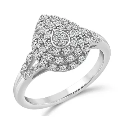 Sterling Silver Near 1/2 Ct Diamond Engagement Ring Gift For Women Size 7 • £98.79