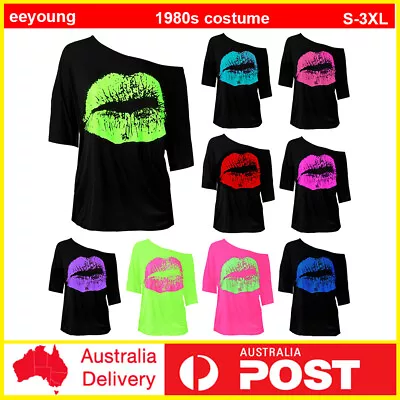 80s T-shirt Costume 1980s 80's Party Girls Ladies Fancy Dress Girls Top TShirt • $27.99