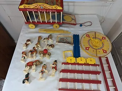 Vintage 1963 Fisher Price Circus Wagon #902 Wooden Animals Ringmaster • $74.99