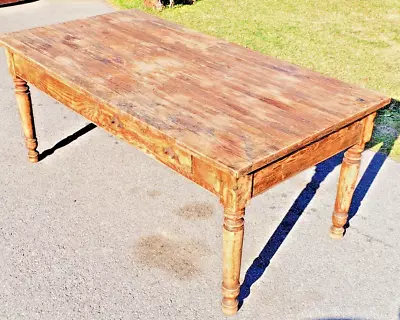 Antique Oak Library Harvest Work Table Turned Legs 1 Drawer Rustic Primitive • $595