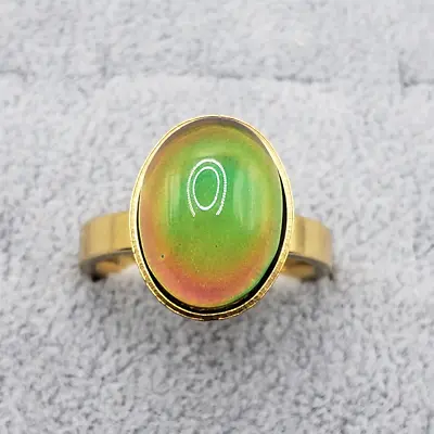Silver And Gold Mood Stone Ring Oval Emotion Feelin Color Change For Women & Men • $13.99