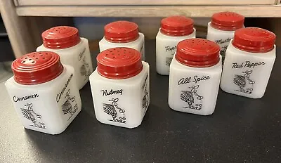 $225.44 • Buy Set 8 Vintage Tipp City MCKEE White Milk Glass Shakers Spice Jars Woman Watering