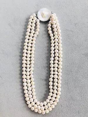 3 Strands Freshwater Pearl Necklace Huge Mabe Pearl Clasp 17” 143g  • $60