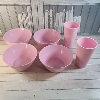 Zak Designs Melamine Set 4 Bowls 2 Beakers Retro Pink Spots  • £14.95