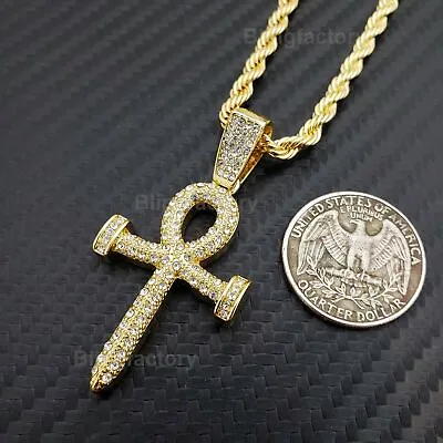24  Rope Cubic Zirconia Chain Necklace & Gold Plated Alloy Nail Ankh Cross Charm • $11.99