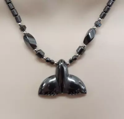 Mens Womens Juniors Hematite Necklace Black Fish Tale Holiday Business Causal • $12.87