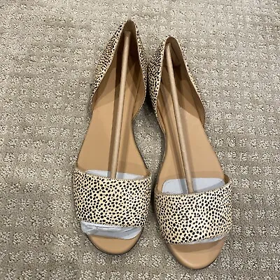 JCREW Morgan Leopard Calf Hair Peep-toe Flats Womens Size 8.5 Shoes • $25