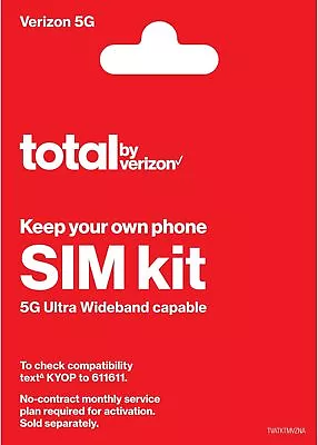 Total By Verizon Keep Your Own Phone Prepaid Activation 3-in-1 SIM Card Kit • $5.27