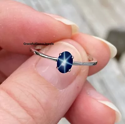 Vintage Star Sapphire Ring Sterling Silver 925 Blue Lindy Star Ring. • $33