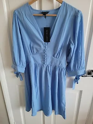 £14 • Buy New Look Light Blue V Neck Button Front 3/4 Sleeve Dress Size 10 New (#2)