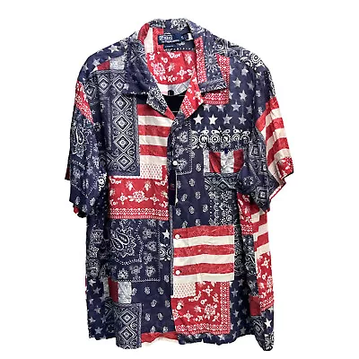 Polo Ralph Lauren Short Sleeve Camp Red White Blue Patriotic Paisley $148 • $47.99