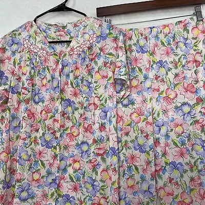 Vintage Vanity Fair Nylon Floral Short Sleeve Pajama 2 Piece Set S M Pink Blue • $44.90