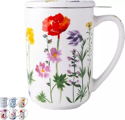 Porcelain Tea Mug With Infuser And Lids 18 Oz Tea Cup Strainer With Tea Bag H... • $25.50