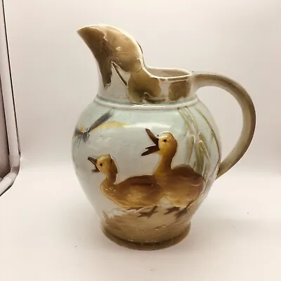 Antique French Majolica St. Clement Large  Pitcher Of Ducklings And Dragonflies • $295