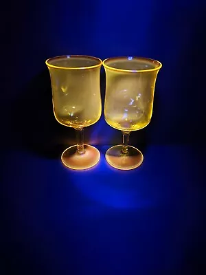 Set Of 2 Vintage Fostoria Yellow Glasses Glows Orange 5.5 X2.75  Wine   • $16.99
