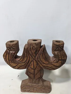 Vintage Hand Carved Wood Candelabra With Three Stems  16  X 12  • $34.99