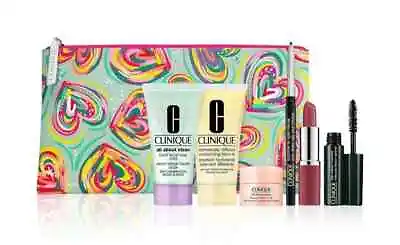 Clinique Skincare Makeup 7 Pcs Deluxe Samples Size Gift Set Rainbow Heart Bag • $19.99