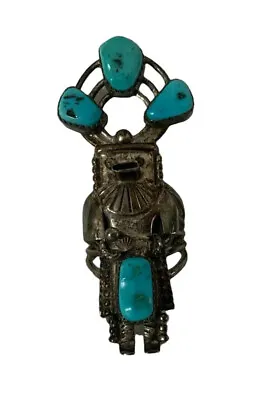 Vintage Native American Navajo Sterling Silver Turquoise Kachina Ring Harry Bert • $324.99