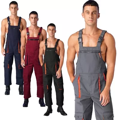 Mens Overalls Multiple Pockets Adjustable Straps Dungarees Jumpsuit Coveralls • $44.32