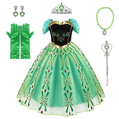 Girls Kids Fancy Dress Princess Anna Costume Halloween Wedding Dress Up Outfit • £11.69
