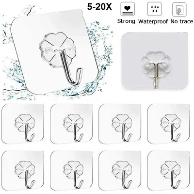 £2.79 • Buy 5-20x  Self Adhesive Strong Sticky Hooks Heavy Waterproof Wall Transparent Hook