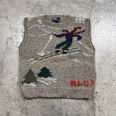 Vintage 80s Ralph Lauren RL83 100% Wool Ski Sweater Vest MI Great Britain - Med • $250