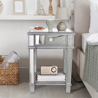 Silver Antique Side Table Sofa End Table Bedside Nightstand Cabinet Vintage Wood • $150.93