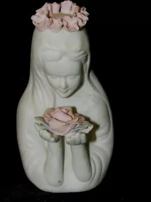 Vintage Bisque Holy Mother Virgin Mary Madonna Flower Crown  Rose 5  Tall • $7.99