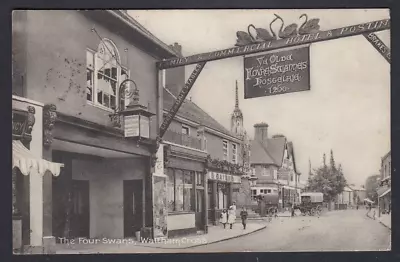 WALTHAM CROSS The Four Swans Inn & Hotel Signage PPC Wolsley # 42 Used 1911 ? • £4