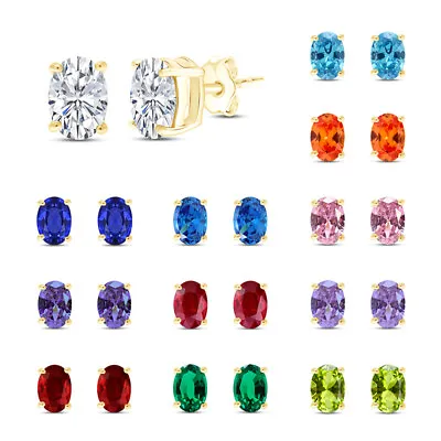 8X6MM Oval Shape Birthstone Stud Earrings 14K Yellow Gold Plated 925 Silver • $29.43