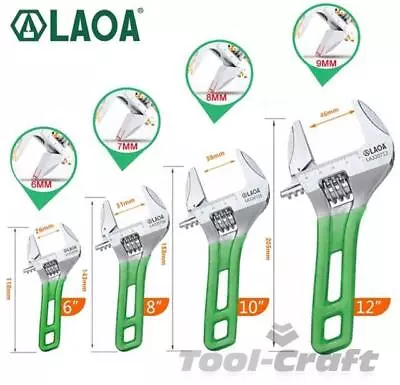 LAOA Stubby Wide Opening Adjustable Wrench Narrow Jaws  118-205mm Long • £12.99