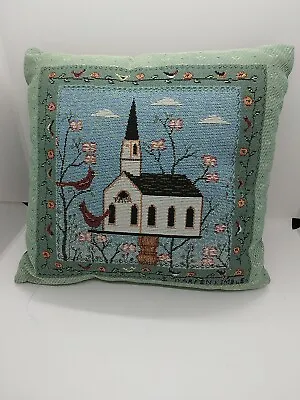 Warren Kimble Church Birdhouse Country Folk Art Tapestry Square Toss Pillow  • $14.99