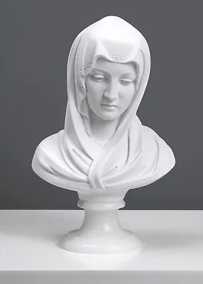 Virgin Mary Bust Religious Sculpture Handmade Marble In Europe 26.5 Cm / 10.4  • $170.70