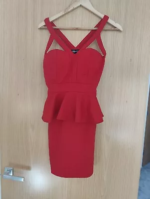 Red Dress From Missguided Bodycon Peplum Cut Out Size 6 • £4.99