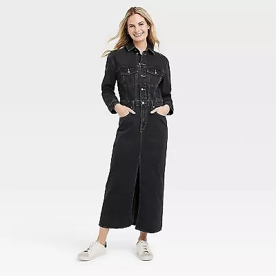 Women's Long Sleeve Denim Maxi Dress - Universal Thread Black Wash 14 • $16.99