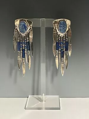 Vintage TABRA Sterling Silver Lapis Dangling Earrings 19.8g • $278