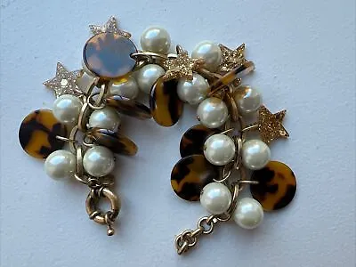 J Crew Chunky Beaded Bracelet Faux Pearl Tortoiseshell And Glittery Stars • $15