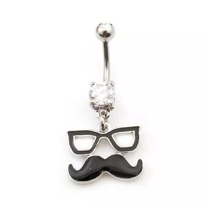 Navel Ring With Glasses And Mustache Design Feature With Cubic Zirconia Stone • $8.05