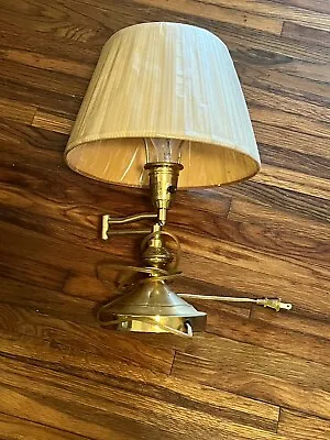 Vintage Swing Arm Desk Lamp Brass Gold Tone With Plastic Cover Shade Nightstand • $42.67