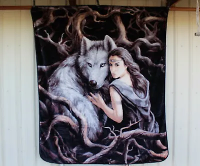 Anne Stokes Wolf Lady Soul Bond Gothic Fantasy Queen Size Blanket Bedspread • $59.10