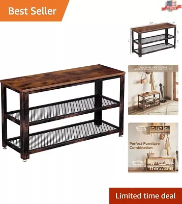 Rustic 3-Tier Shoe Bench With Mesh Shelves - Space-Saving Entryway Organizer • $65.31