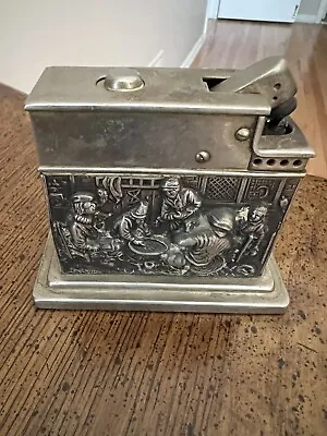Large Vintage Mylflam Silver Repousse Table Lighter Works. EUC • $160