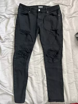 CJ Black Skinny Flex Men’s Jeans 34/32 Acid Wash Distress Fade Black • $17