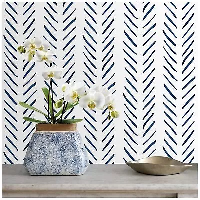 Peel And Stick Wallpaper Casual Stripes Modern Wallpaper Navy Blue Self Adhes... • $16.76