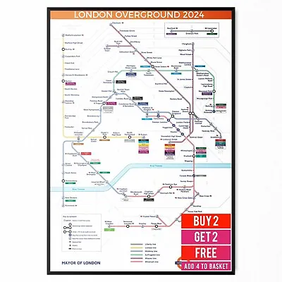 London Train Map System Overground Travel Poster | A5 A4 A3 | Picture Print • £5.99