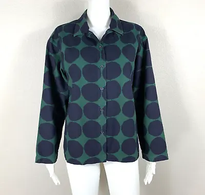 MARIMEKKO X Uniqulo Flannel Shirt Polka Dot Print Navy/Green Medium - NTSF • $33.98