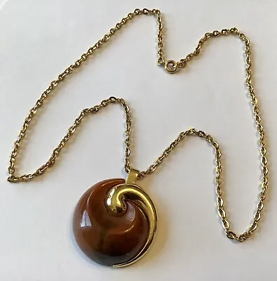 Vintage Crown Trifari Signed Brown Pendant Necklace • $9.99