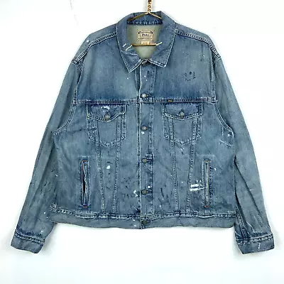 Polo Ralph Lauren Denim Jean Jacket Size 2XL Light Wash Collared Button • $42.49