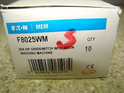 £74.95 • Buy Etn Mem 20a Dp Gridswitch With Neon Washing Machine F8025wm Box Of 10 